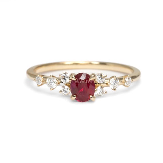 Natural Ruby and Diamond Ring in 18K Yellow Gold – 0.45ct Oval Ruby