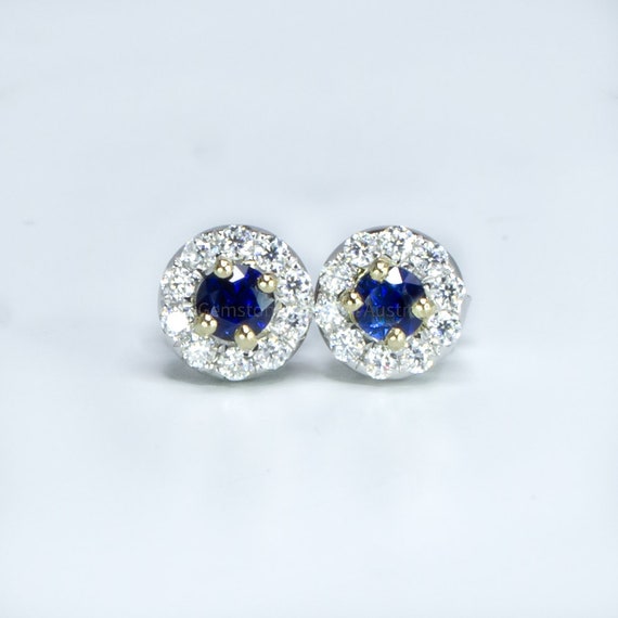 Natural Blue Sapphire Stud Earrings in 9K Gold