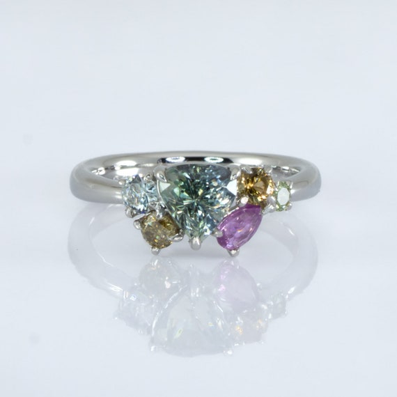 Asymmetrical Cluster Ring |Multi-coloured Stones Ring