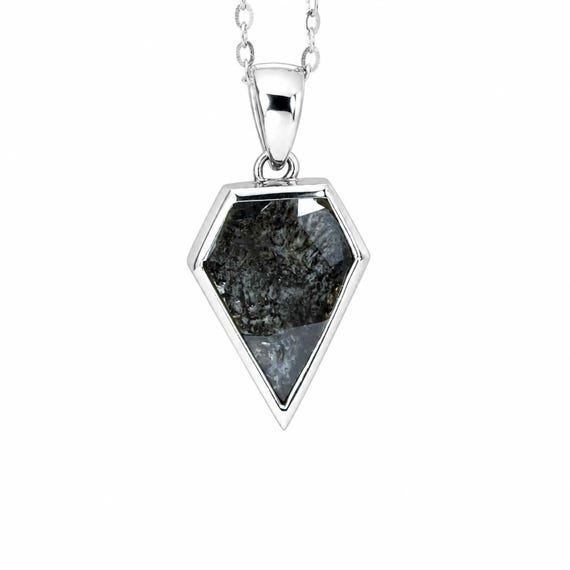 Salt and Pepper Diamond Pendant in 18K White Gold – Shield Cut