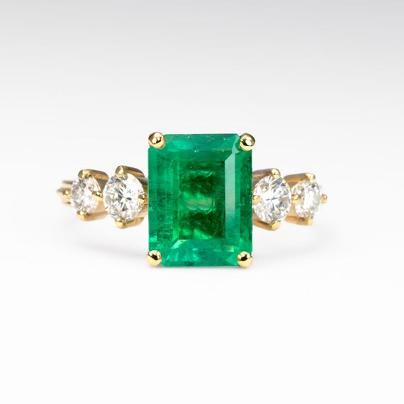2.29ct Natural Colombian Emerald Ring with GIA Diamonds in 18K Yellow Gold