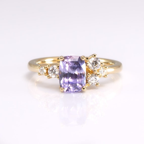 2.56ct Unheated Violet Sapphire Ring with Brilliant Diamond Accent | Unique Asymmetrical Design