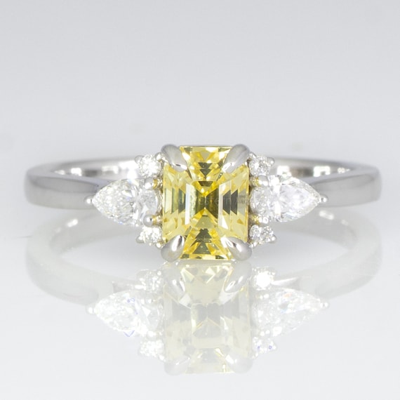 Natural Unheated Yellow Sapphire and Diamonds Ring Ceylon Yellow Sapphire Ring in White Gold