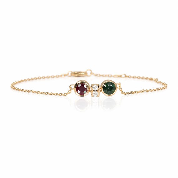 Australian Teal Sapphire, Ruby & Diamond Bracelet in 18K Yellow Gold