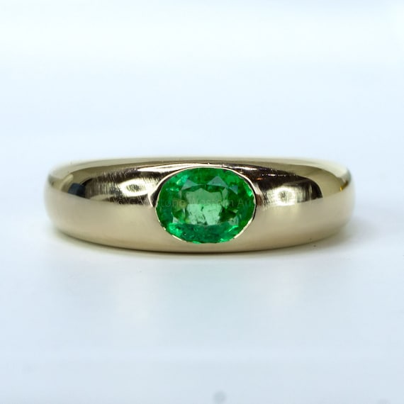 Yellow Gold Dome Statement Ring with Natural Emerald