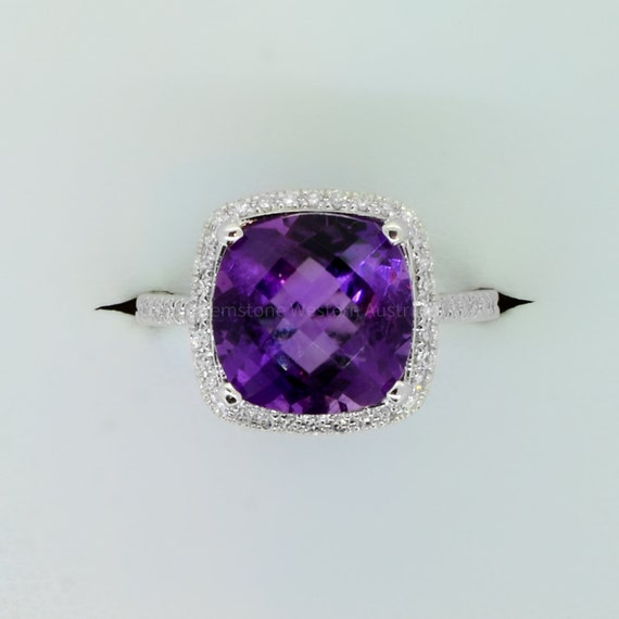 Natural Amethyst and Diamond Ring in 18ct White Gold