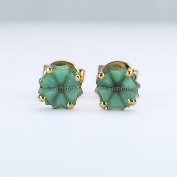 Colombian Trapiche Emerald Slice Stud Earrings in 18K Yellow Gold