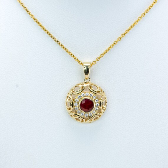 Natural Ruby Halo Pendant | Ruby and Diamonds Pendant in 18K Gold