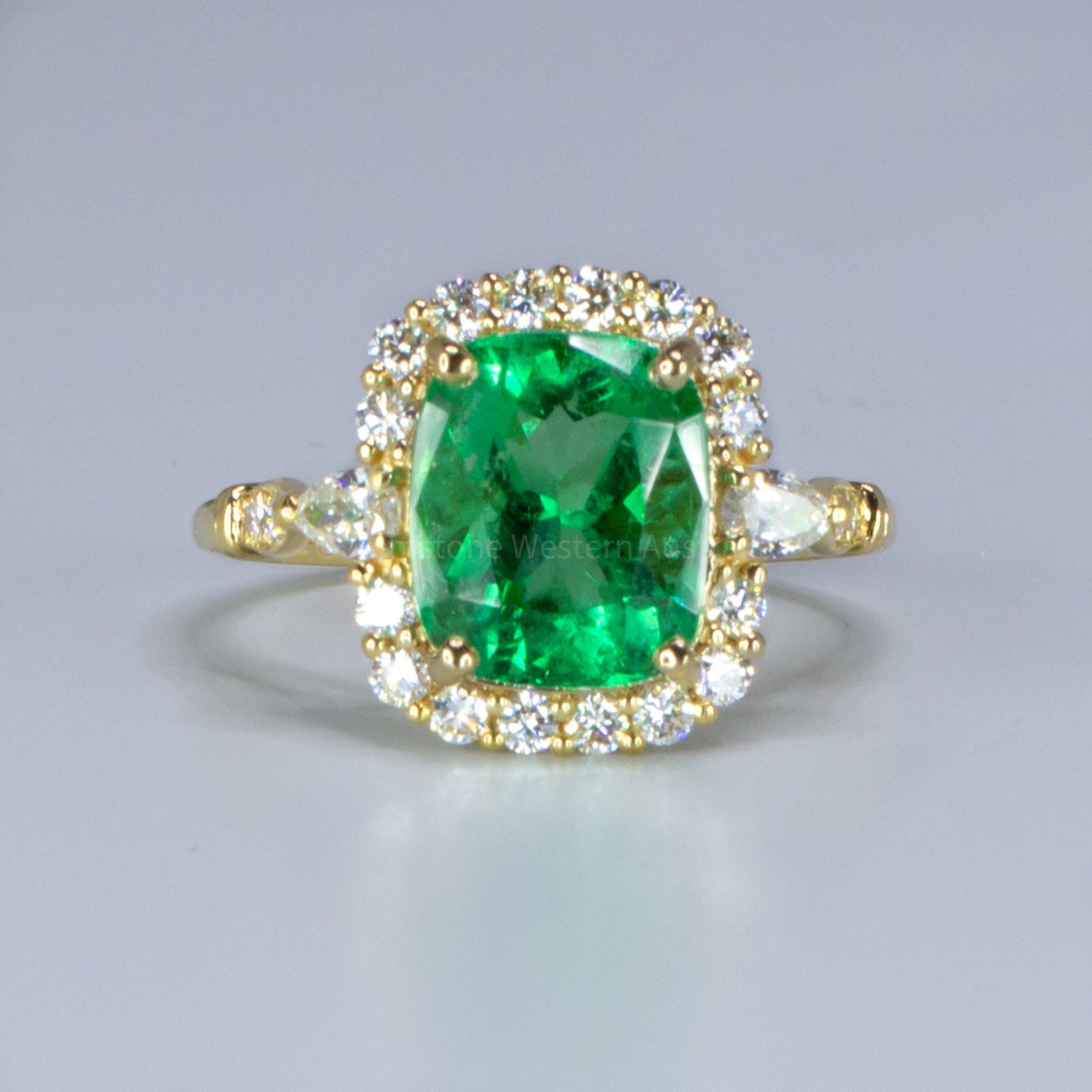 3.55ct Cushion Colombian Emerald Statement Ring - Etsy