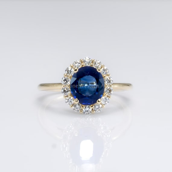 1.68ct Blue Sapphire Ring ft. Halo of Round Diamonds | Natural Sapphire Halo Ring