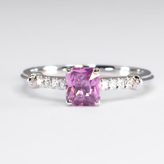 0.67ct Octagon Cut Pink Sapphire and Diamond Ring in Platinum
