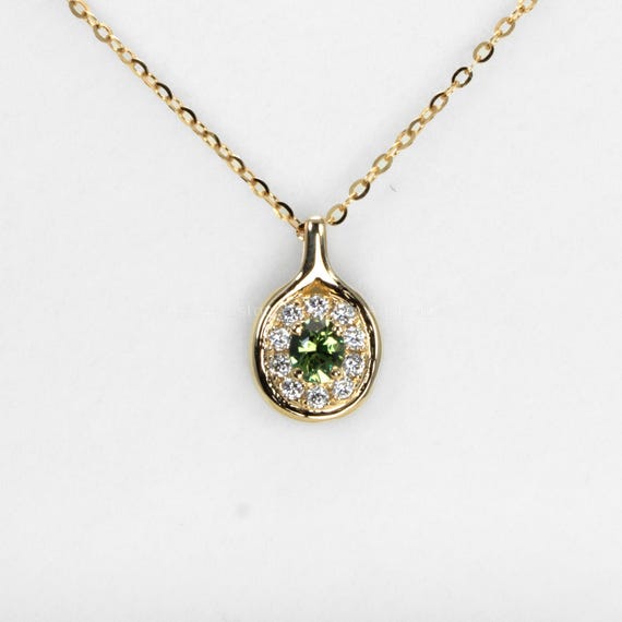 Oval Alexandrite Pendant with Diamond Halo in 18K Yellow Gold