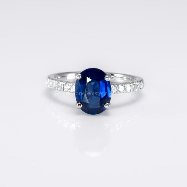 2.05ct Natural Royal Blue Sapphire Platinum Ring | Diamond Accented Band in Platinum