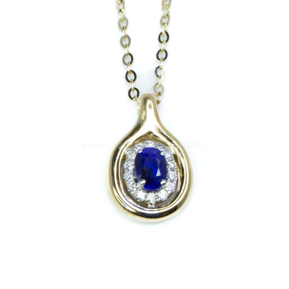 Natural Sapphire and Diamonds Halo Pendant in 18K White and Yellow Gold