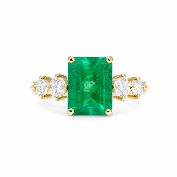 2.29ct Natural Colombian Emerald Ring with GIA Diamonds in 18K Yellow Gold