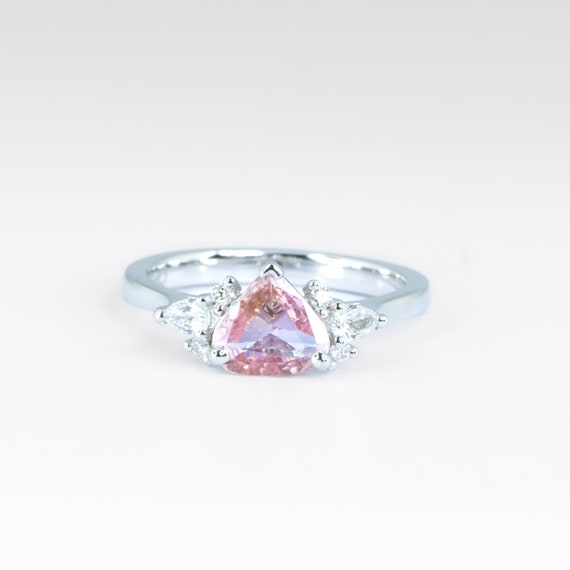 Unheated Pink Sapphire Ring | Natural Sapphire and Diamonds Ring in Platinum