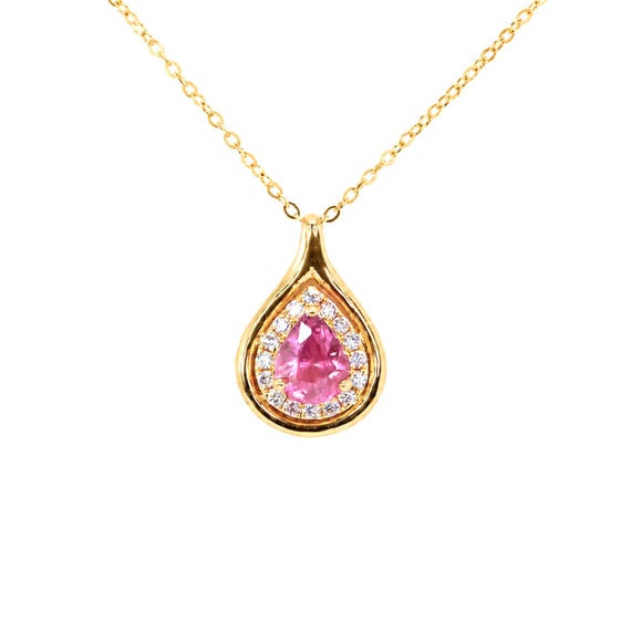 1.0 Carat Pink Sapphire and Diamonds Pendant | Natural Pink Sapphire Halo Pendant in 18K Gold