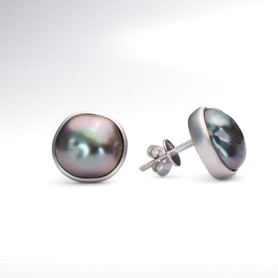 Tahitian Pearl Stud Earrings in 18K White Gold