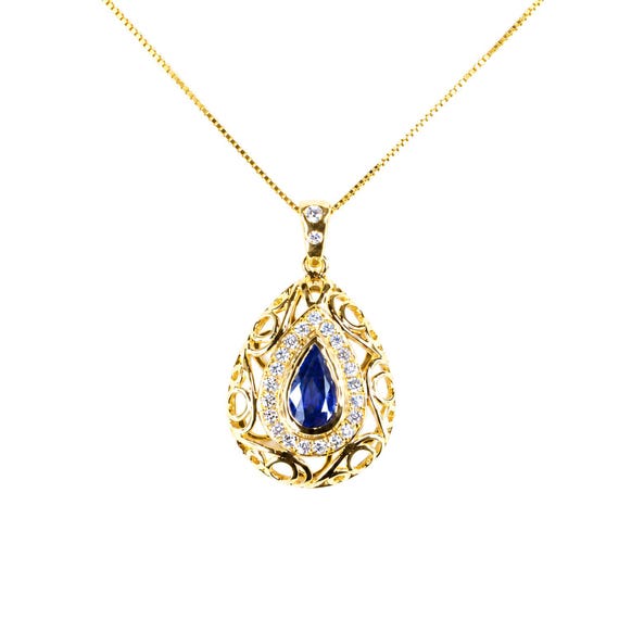 1.25ct Natural Blue Sapphire Pendant with Diamond Halo Design
