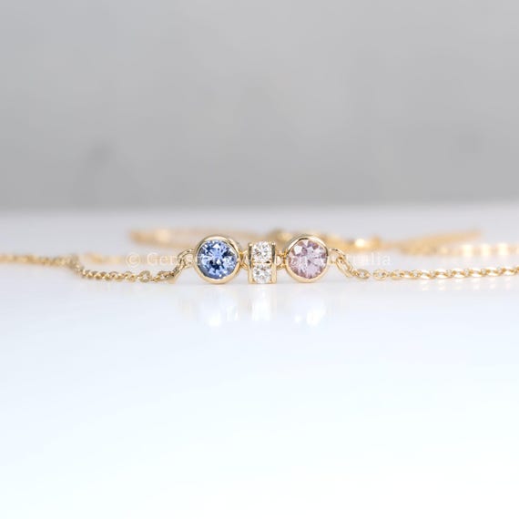 Pink Sapphire & Purple Blue Sapphire Diamond Pendant in 18K Yellow Gold