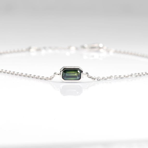 Australian Teal Sapphire Bracelet in Platinum – Octagon Cut