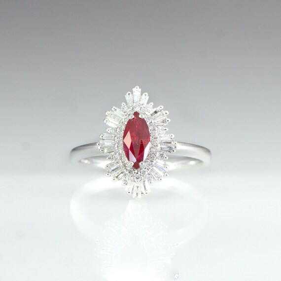 Art Deco Unheated Vivid Red Ruby and Diamonds Ring