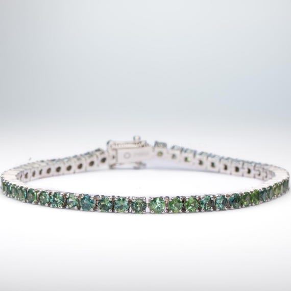 Australian Teal Sapphire Tennis Bracelet in Platinum 950