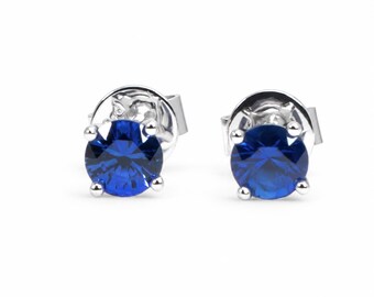 Natural Blue Sapphire Stud Earrings in Platinum 950 | 0.73ct Round Sapphires