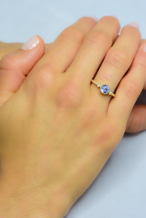 1 Carat Natural Unheated Sapphire Diamonds Ring 14K Gold