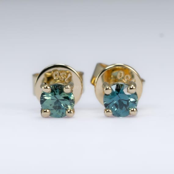 Australian Teal Sapphire Stud Earrings in 18K Yellow Gold - 0.42ct
