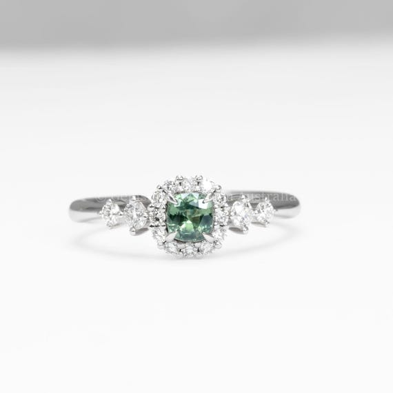Natural Alexandrite and Diamond Halo Ring in 18K Yellow Gold - 0.31ct Cushion Cut