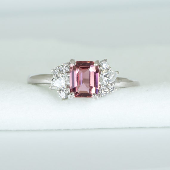 1.26ct Unheated Padparadscha Sapphire Ring with Diamonds in 18K Gold