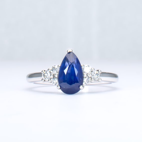 Pear-Shaped Royal Blue Sapphire and Diamond Platinum Ring