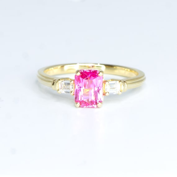 Natural Padparadscha Sapphire and Diamonds Ring in 14K Gold