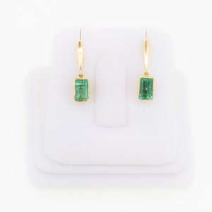 Natural Vivid Green Colombian Emerald Dangle Earrings 18K Gold