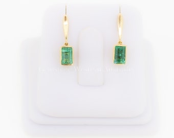 Natural Vivid Green Esmeralda Colombiana Colgante Pendientes 18K Oro