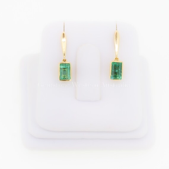 Natural Vivid Green Colombian Emerald Dangle Earrings 18K Gold