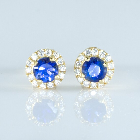 18K Yellow Gold Natural Sapphire Studs Earrings