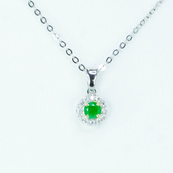 Natural Round Colombian Emerald Halo Pendant