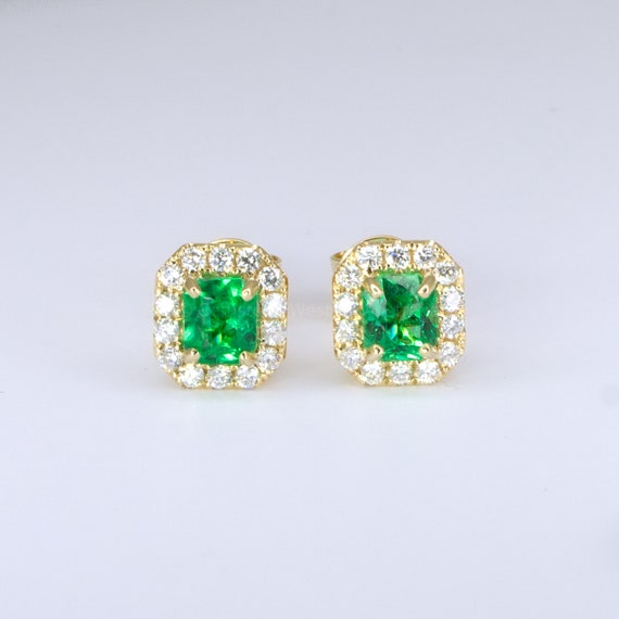 Elegant Emerald and Diamond Stud Earrings 1.88ct Colombian Emeralds and 0.56ct Diamonds