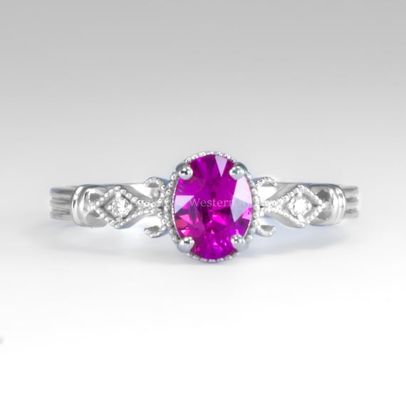Oval-Cut Pink Sapphire and Diamond Ring in Platinum 950 with Filigree Detail