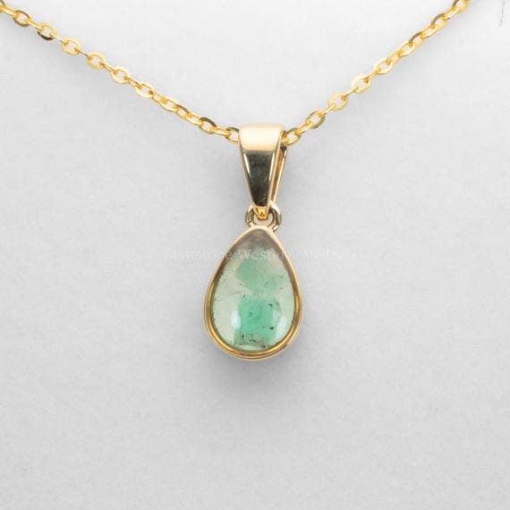 Rough Emerald Crystal Pendant in 18K Yellow Gold