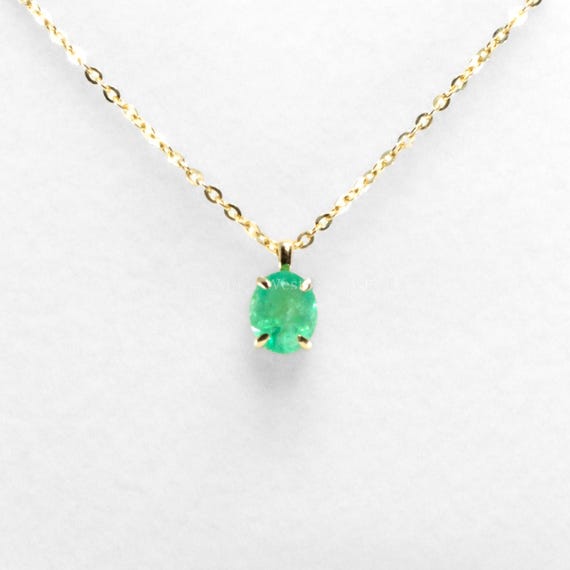 0.56ct Oval Colombian Emerald Pendant in 18K Yellow Gold