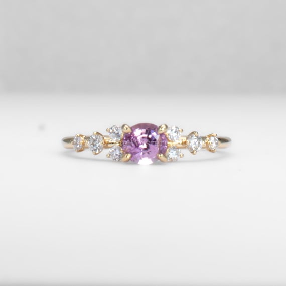 Natural Pink Sapphire and Diamond Gold Ring