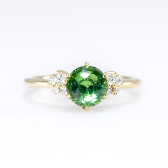 1.50ct Natural Unheated Teal Green Sapphire Ring in 18K Yellow Gold
