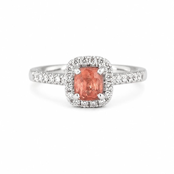 1.28ct Padparadscha Sapphire Halo Ring in Platinum