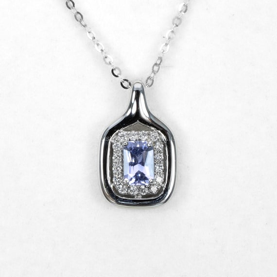 Radiant Cut Purple Sapphire and Diamond Pendant in White Gold