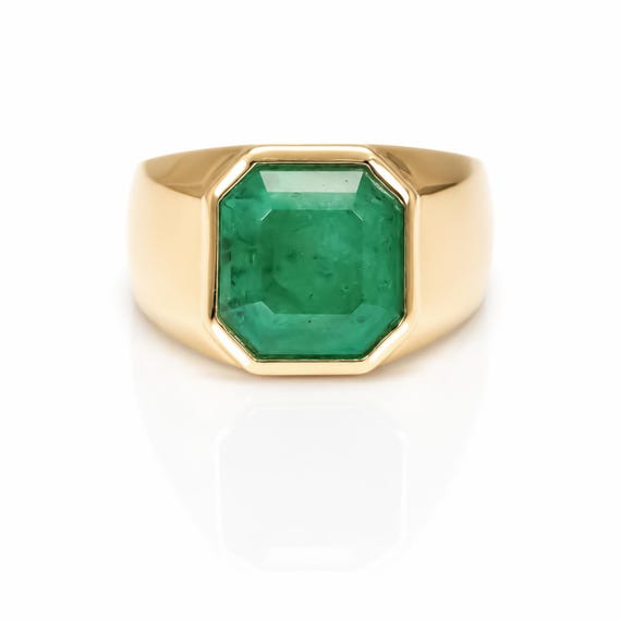 7.91CT Natural Colombian Emerald Men’s Ring in 14K Yellow Gold