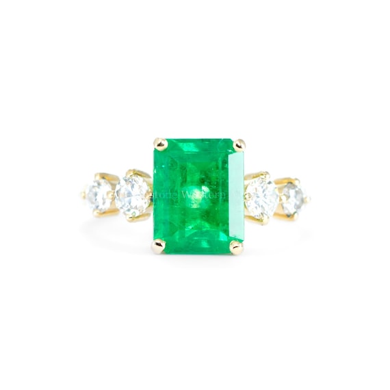 2.29ct Natural Colombian Emerald Ring with GIA Diamonds in 18K Yellow Gold