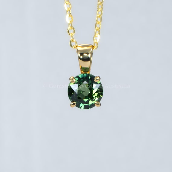 Australian Teal Sapphire Pendant in 18K Yellow Gold